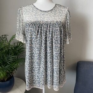 Womens Max Studio Top - Navy Floral - Boho Feel - Short Sleeve - Sz L